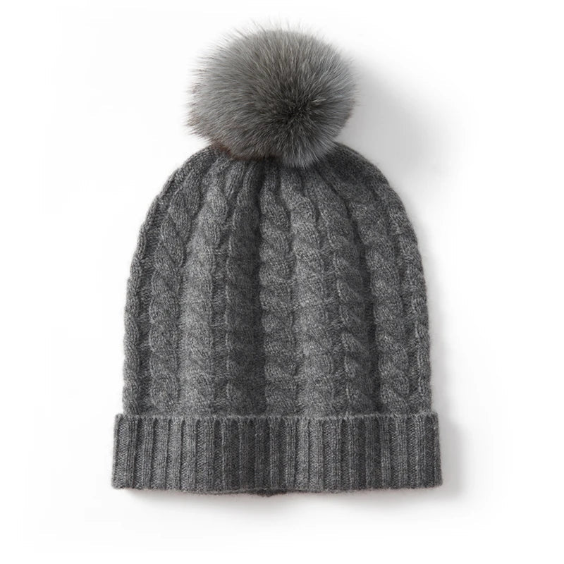 Fine Knit Cashmere Pom Beanie