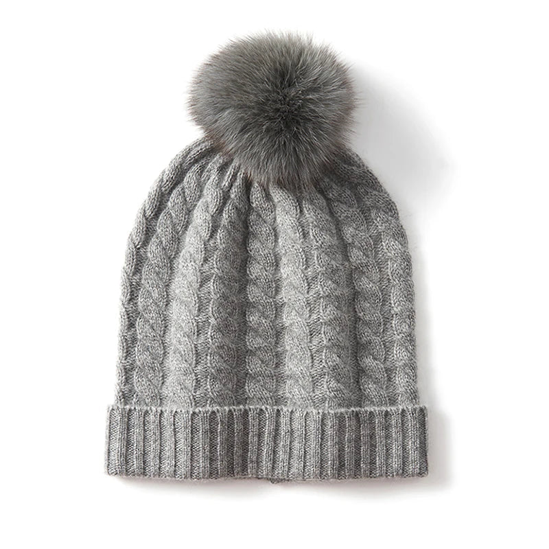 Fine Knit Cashmere Pom Beanie