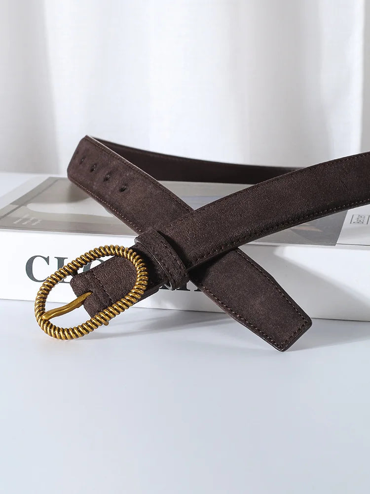 Suede Belt, Twisted Gold Buckle, 100 cm