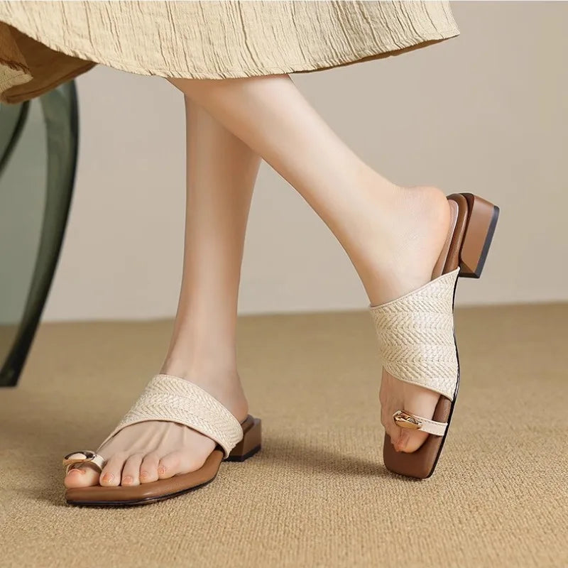 Amanda | Braided Raffia Toe Loop Sandals