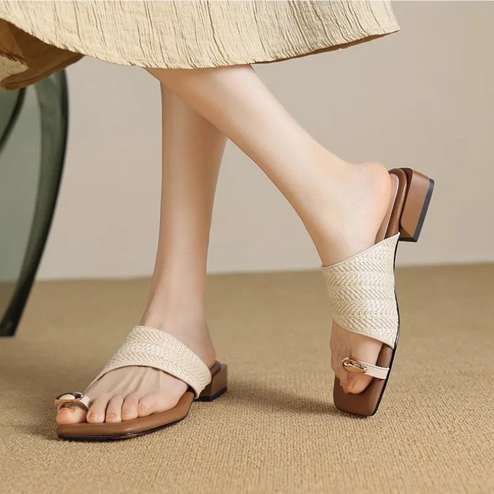 Amanda | Braided Raffia Toe Loop Sandals
