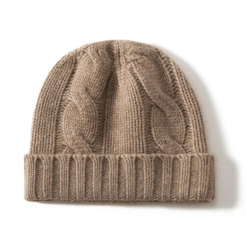 100% Cashmere Cable Knit Beanie