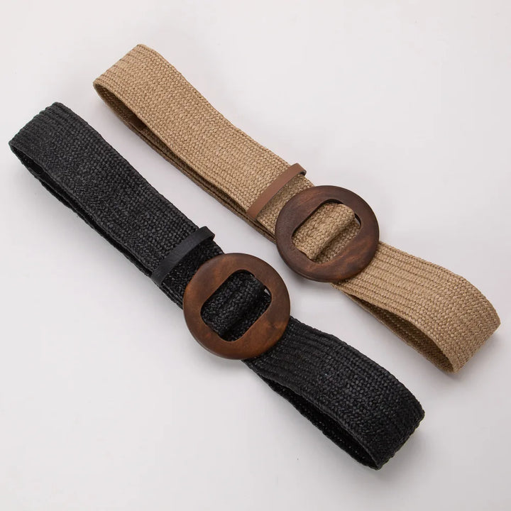 Woven Straw Belt, Wood Ring Buckle