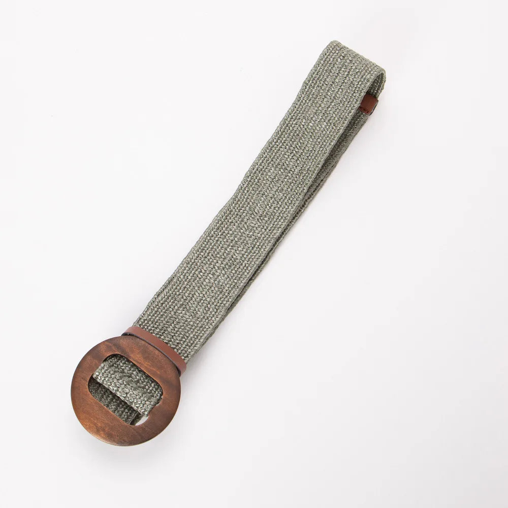 Woven Straw Belt, Wood Ring Buckle