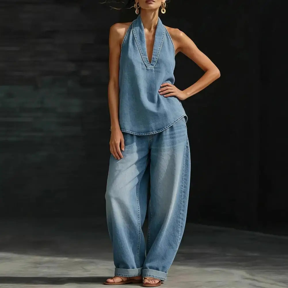 Evangeline | Washed Denim Vest and Trousers