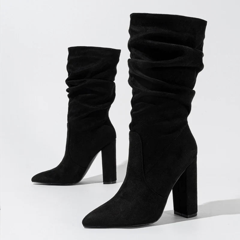 Therese | Pleated Suede Heel Boots