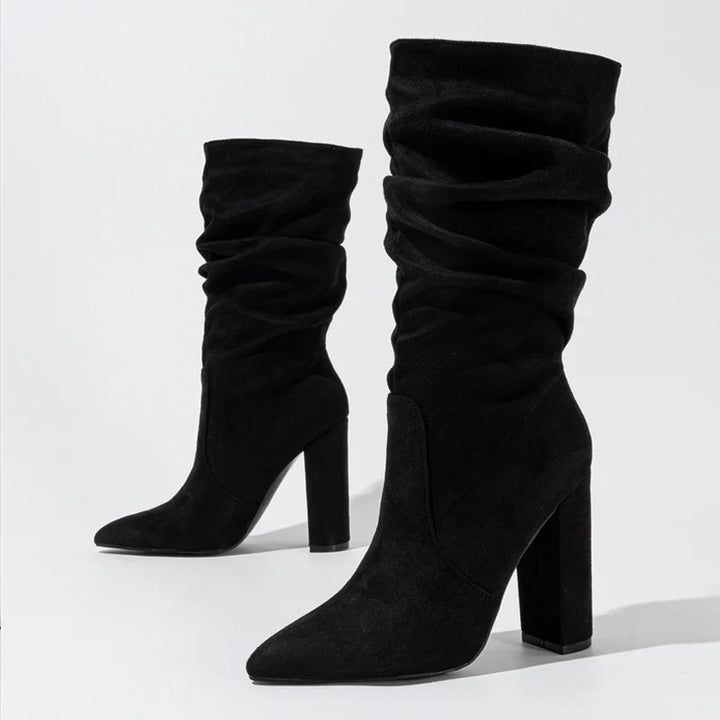 Therese | Pleated Suede Heel Boots