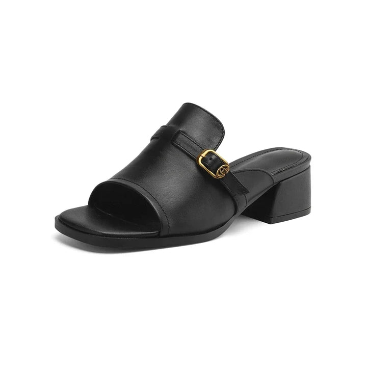 Gerardine | Leather Buckle Mid Heel Slides