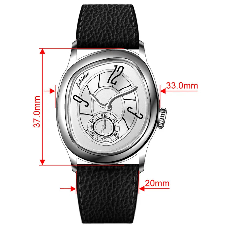 Faceted Steel Watch, Leather Strap