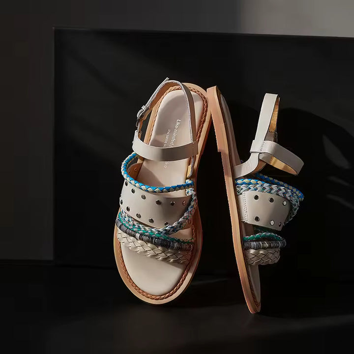 Isaline | Braided Cowhide Flat Sandals
