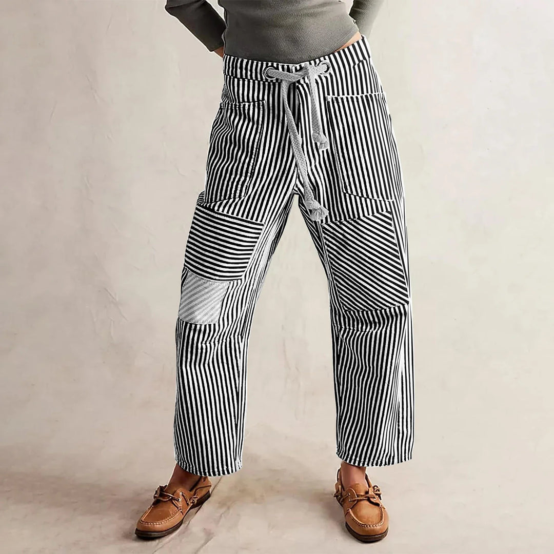 Oralie | Striped Cotton Linen Trousers