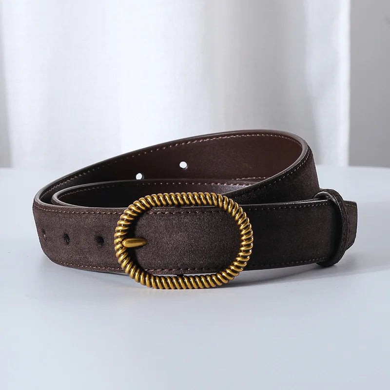 Suede Belt, Twisted Gold Buckle, 100 cm