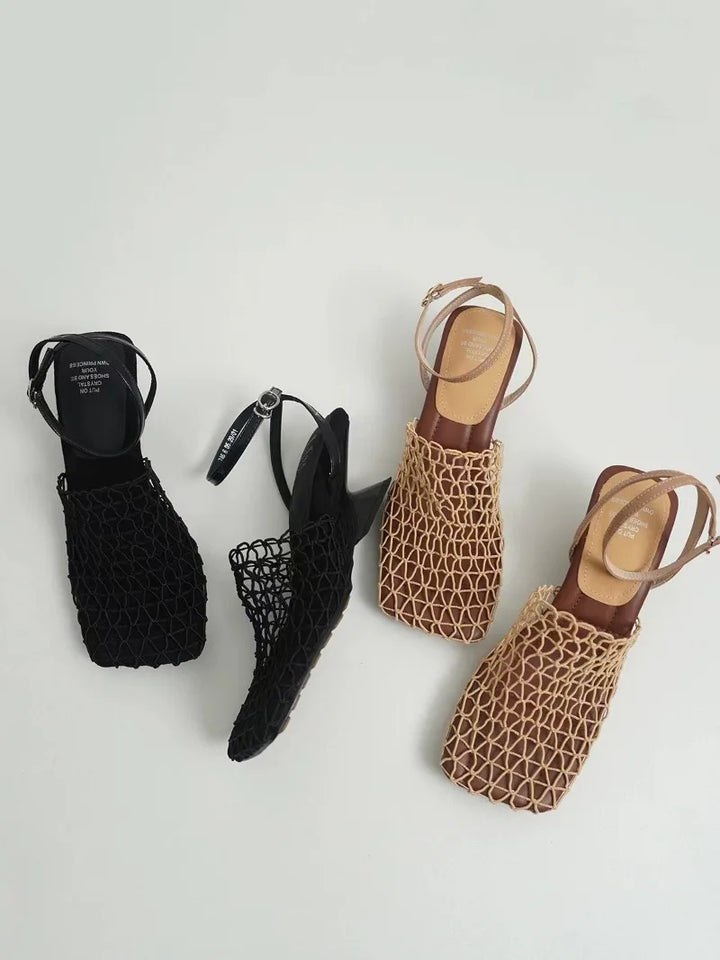 Alida | Braided Linen Square Toe Heels