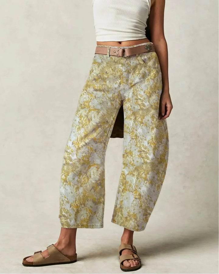 Celine | Printed Cotton Denim Wide Leg Jeans