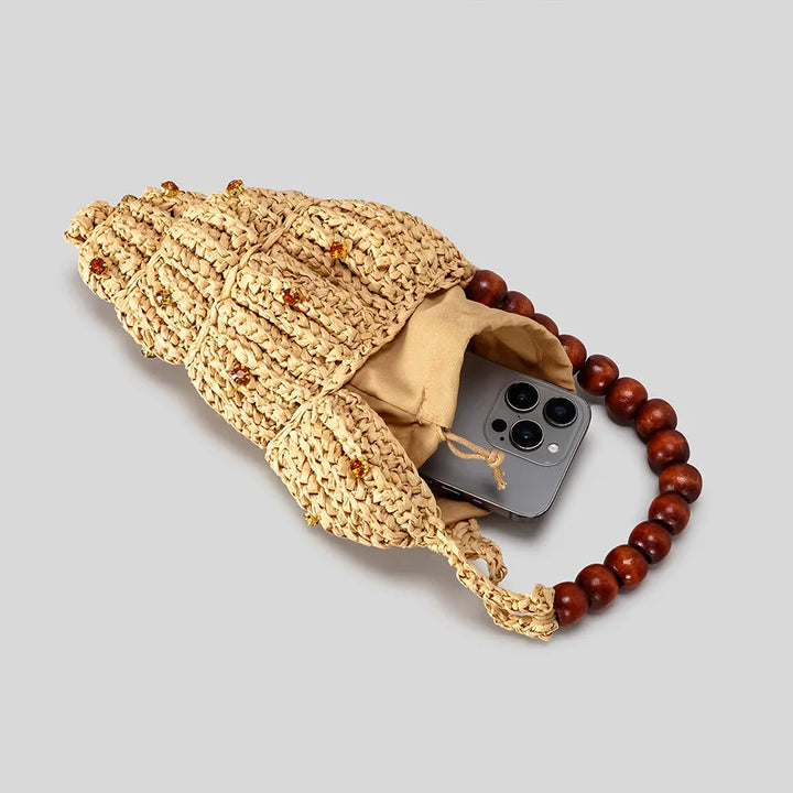 Hand-Woven Conch Shell Bag, Bead Handle