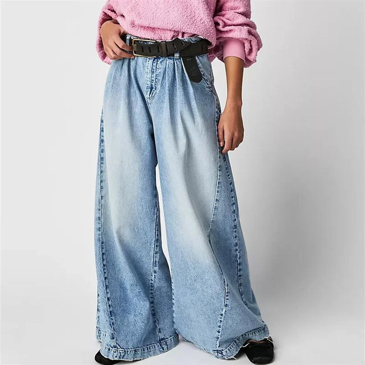 Tharsile | Pleated 100% Cotton Wide Jeans