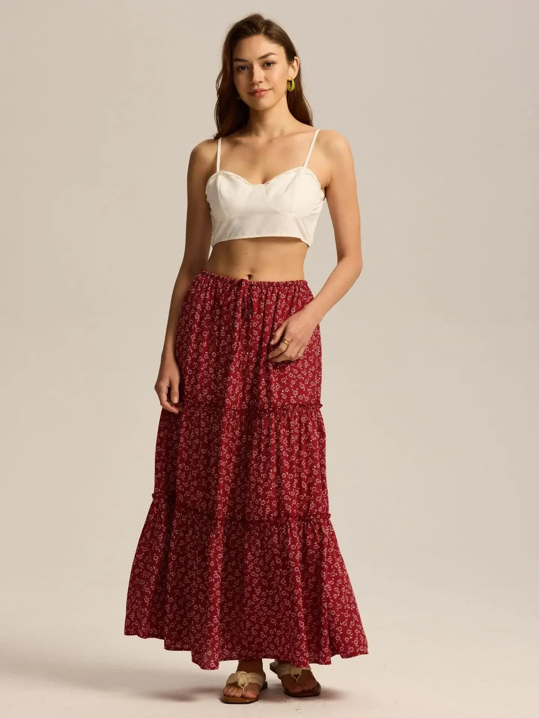 Vivian | 100% Cotton Drawstring Maxi Skirt