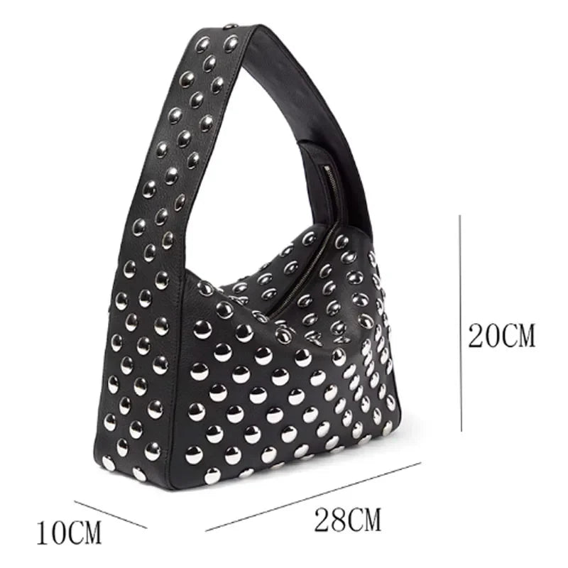 Studded Structured Shoulder Bag, 20 cm