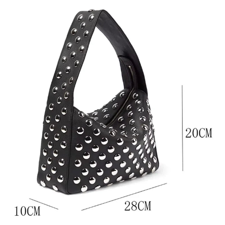 Studded Structured Shoulder Bag, 20 cm