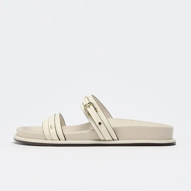 Fleurange | Dual Strap Flat Sandals