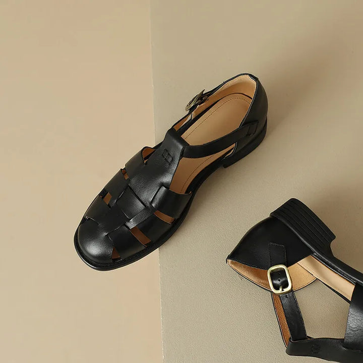 Arminda | Woven Leather T-Strap Sandals