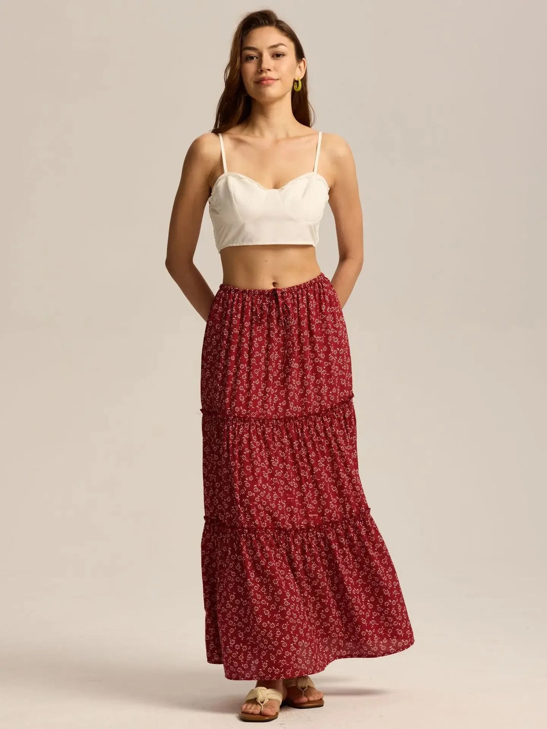 Vivian | 100% Cotton Drawstring Maxi Skirt