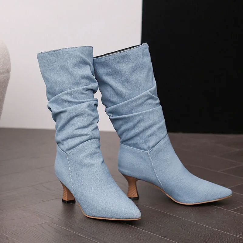 Agathe | Mid-Calf Slip-On Heel Boots