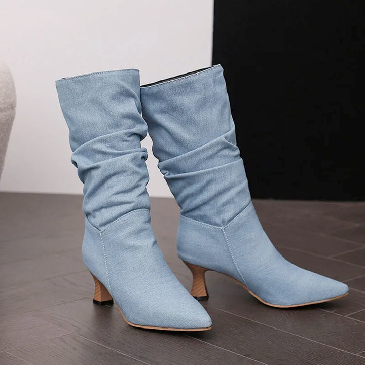 Agathe | Mid-Calf Slip-On Heel Boots