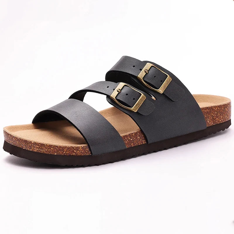 Helena | Nappa Leather Cork Base Slides