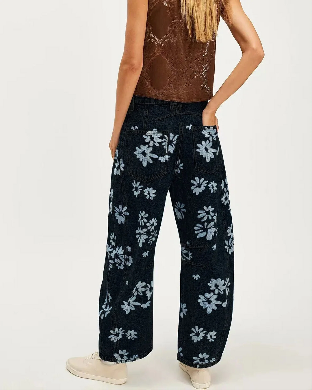 Celine | Printed Cotton Denim Wide Leg Jeans