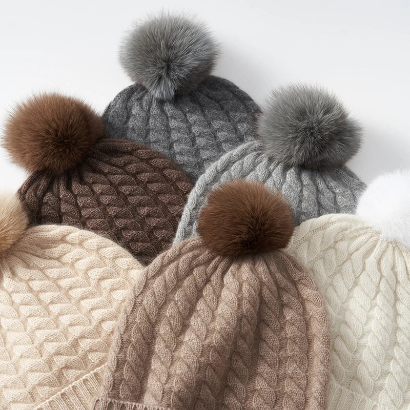Fine Knit Cashmere Pom Beanie