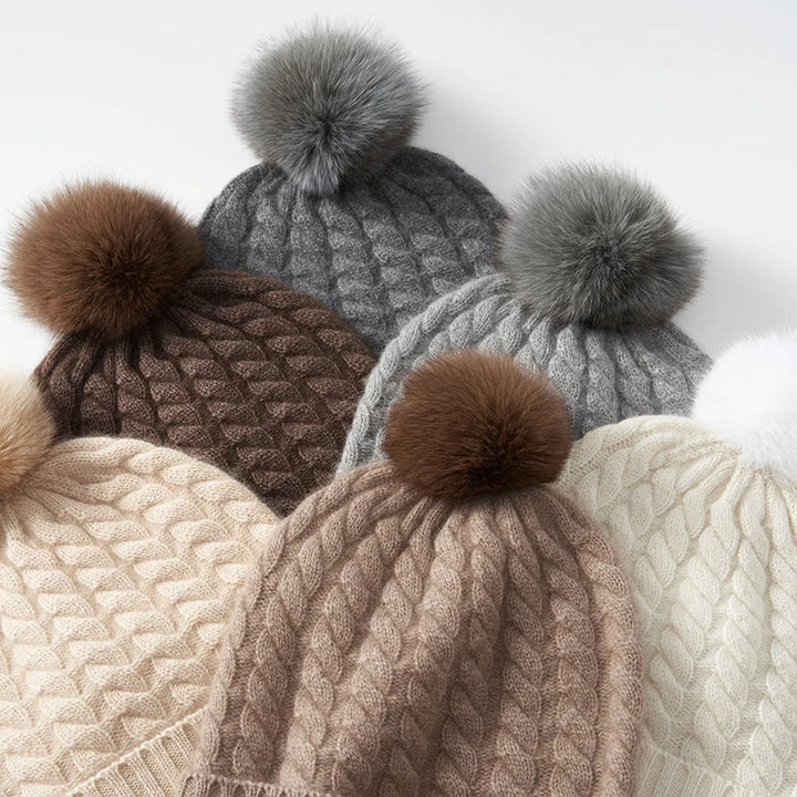 Fine Knit Cashmere Pom Beanie