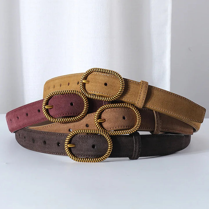 Suede Belt, Twisted Gold Buckle, 100 cm
