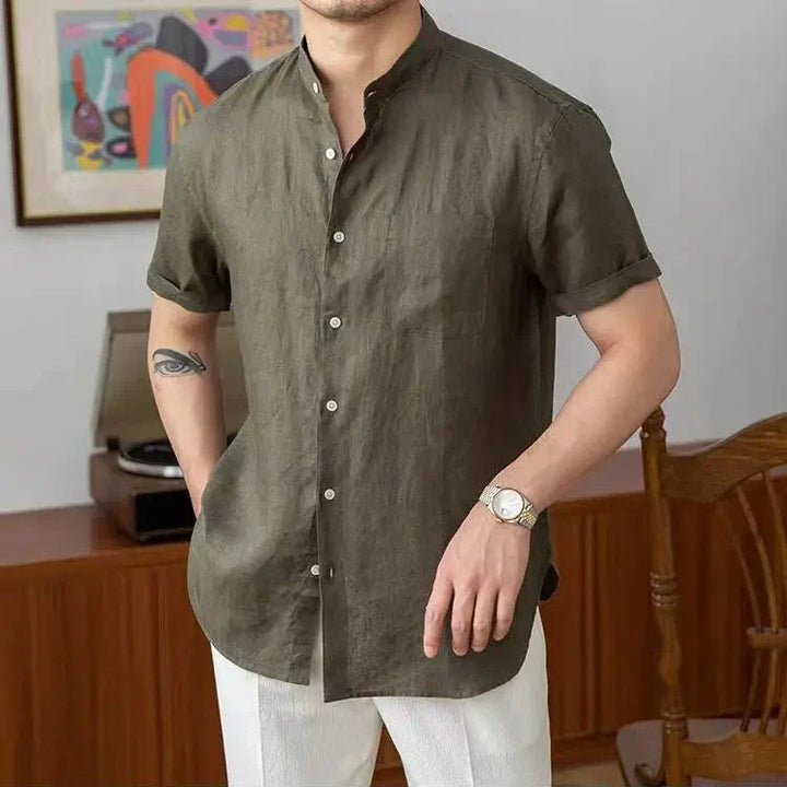 Adélard | Cotton Linen Stand Collar Shirt