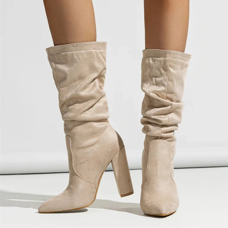 Therese | Pleated Suede Heel Boots