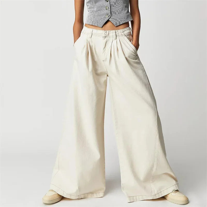 Tharsile | Pleated 100% Cotton Wide Jeans