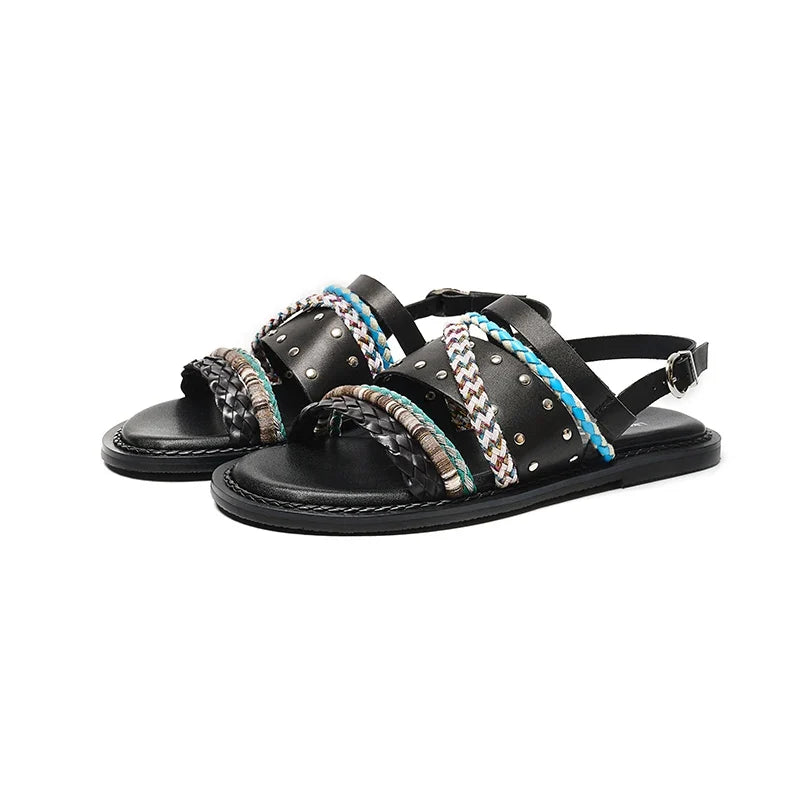 Isaline | Braided Cowhide Flat Sandals