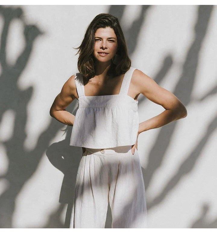 Olympie | Pleated Cotton Linen Culottes