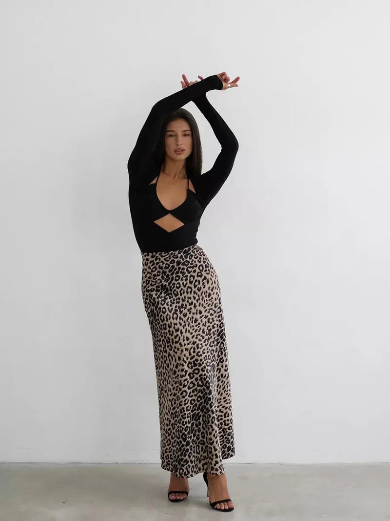 Alexandrine | Leopard Print Satin Skirt