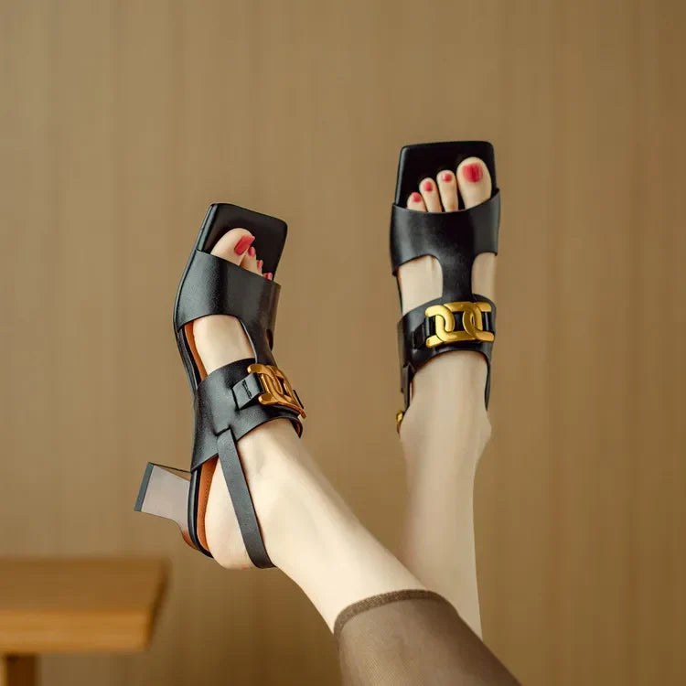 Hortensia | Chain Detail Block Heel Sandals