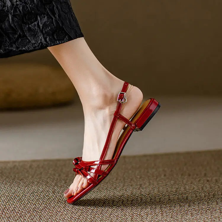 Berangere | Patent Leather Bow Strap Flats