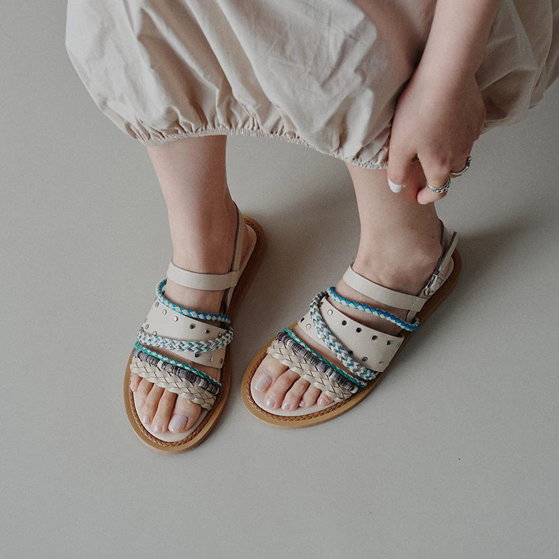 Isaline | Braided Cowhide Flat Sandals