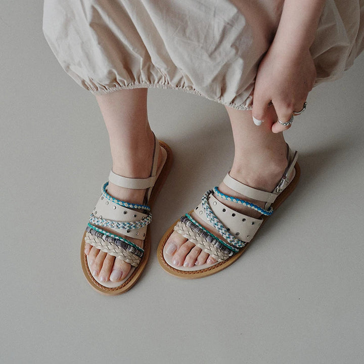 Isaline | Braided Cowhide Flat Sandals
