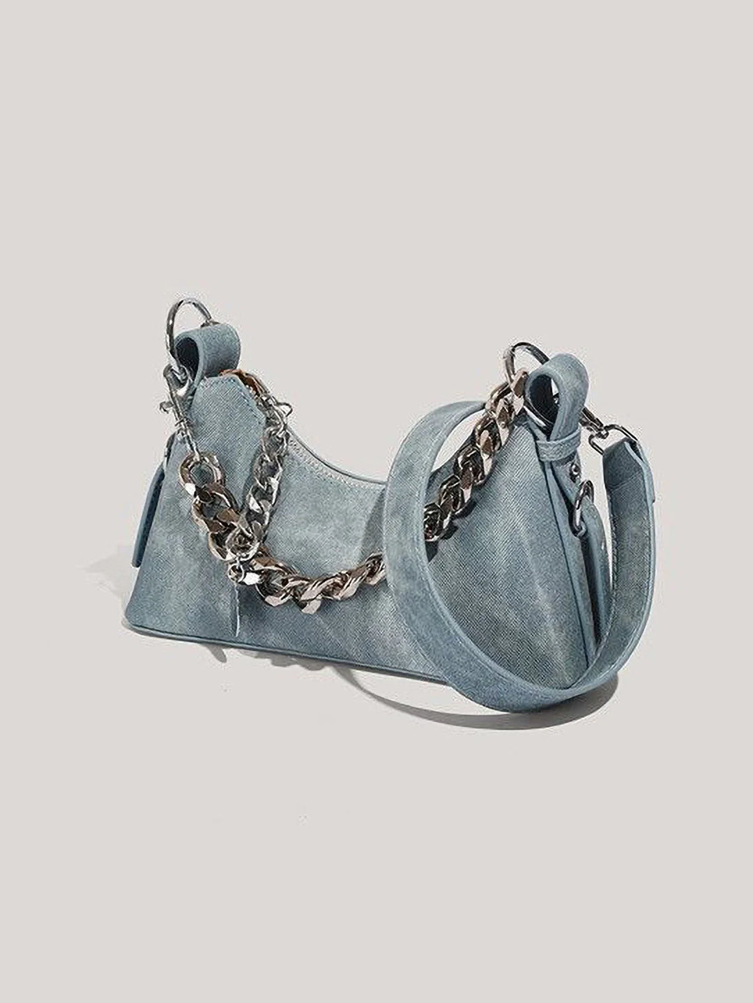 Textured Denim Bag, Heavy Chain Strap