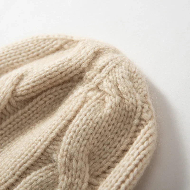 100% Cashmere Cable Knit Beanie