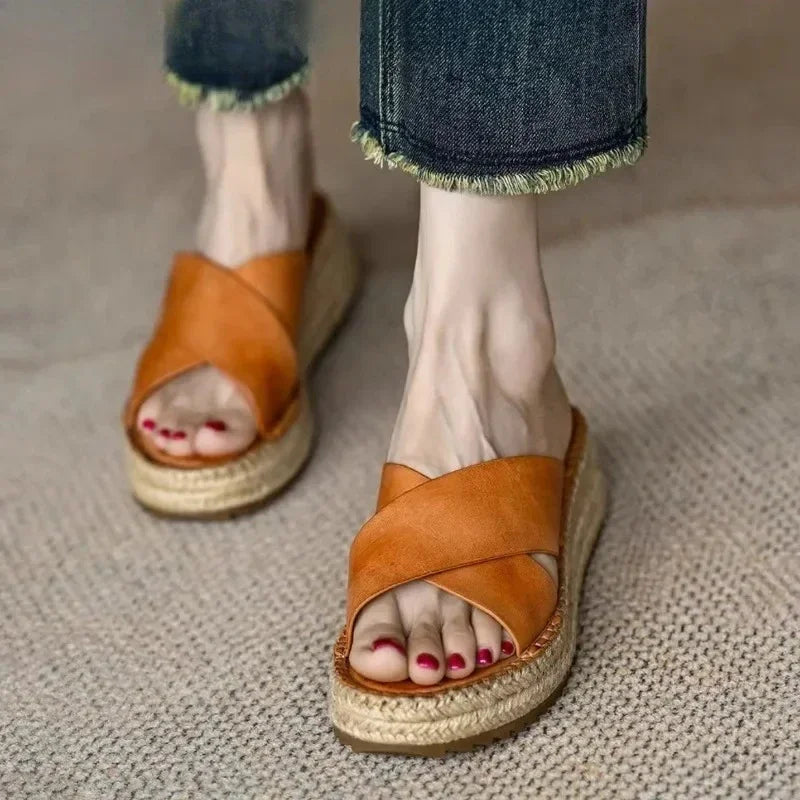 Antonine | Woven Leather Platform Slides