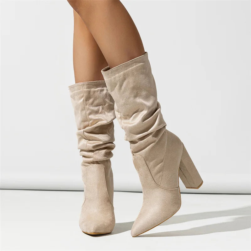 Therese | Pleated Suede Heel Boots