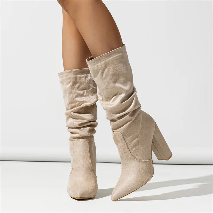 Therese | Pleated Suede Heel Boots