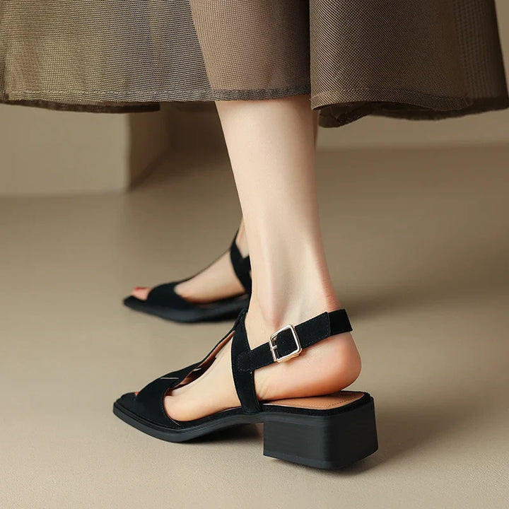 Joyce | Suede T-Strap Block Heels