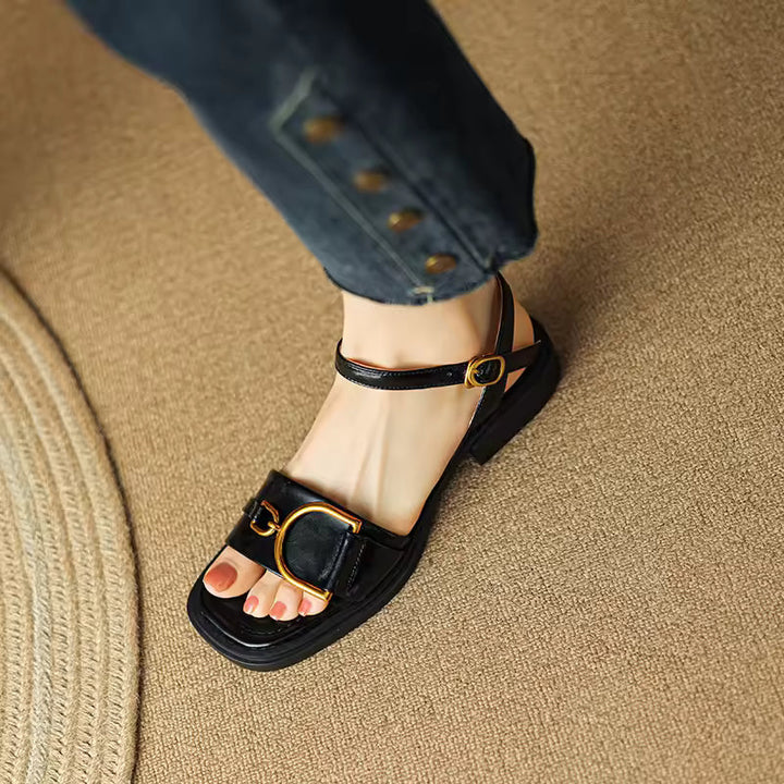 Alvine | Full Grain Leather Flat Sandals